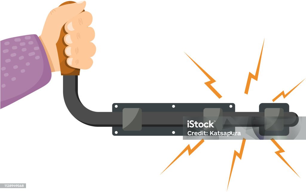 Vektor-Illustration eines offenen Metall Riegel mit der Hand auf einem weißen Hintergrund. Isoliertes Objekt. Vektor-Riegel - Lizenzfrei Bolzen Vektorgrafik