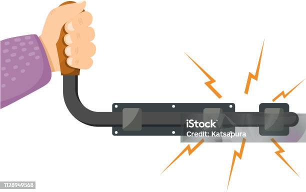 Vektorillustration Eines Offenen Metall Riegel Mit Der Hand Auf Einem Weißen Hintergrund Isoliertes Objekt Vektorriegel Stock Vektor Art und mehr Bilder von Bolzen