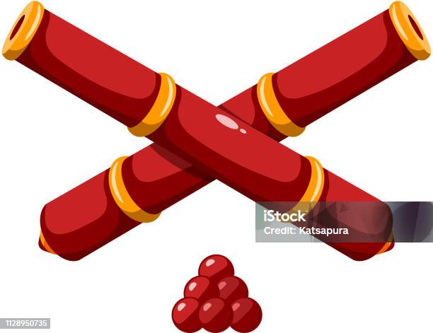 Color Image Of Two Crossed Cannon Barrels On White Background Cartoon Style Vector Illustration Stock Illustration - Download Image Now