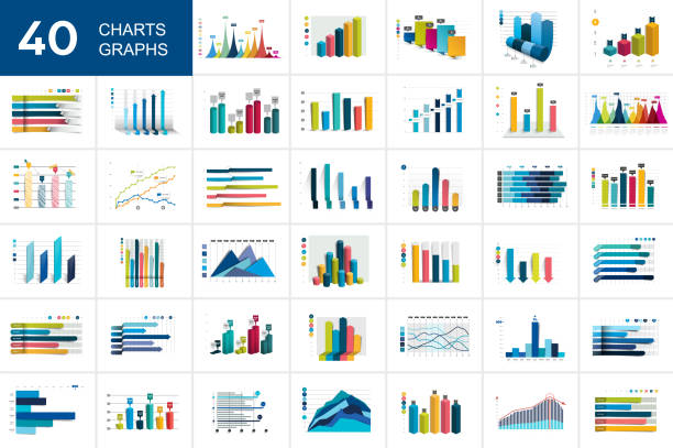 большой набор charst, графики. синий цвет. инфографика бизнес-элементов. - график иллюстрации stock illustrations