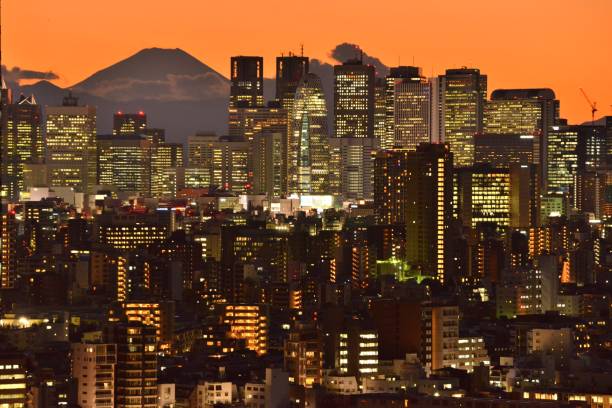 istock Mt Fuji and Tokyo Skyline : Day and Night 1128952130