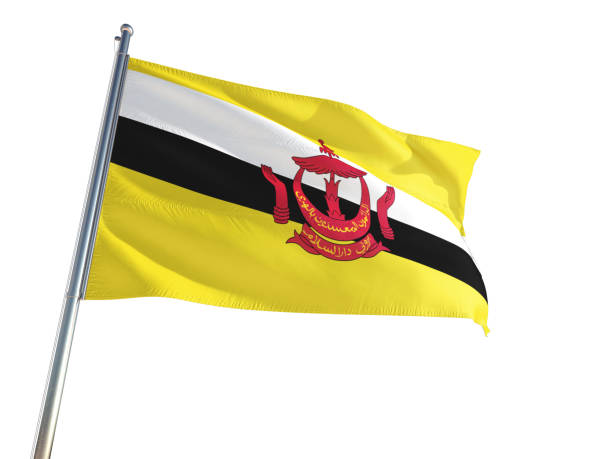 ブルネイの国旗風に振っては、ホワイト バック グラウンドを分離しました。高精細 - brunei flag ストックフォトと画像