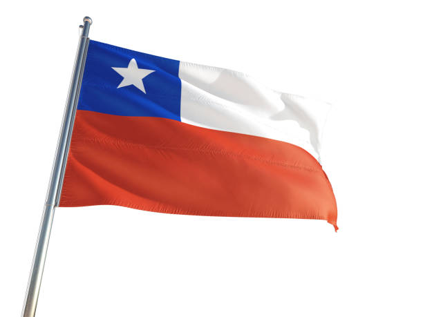 Chile National Flag waving in the wind, isolated white background. High Definition