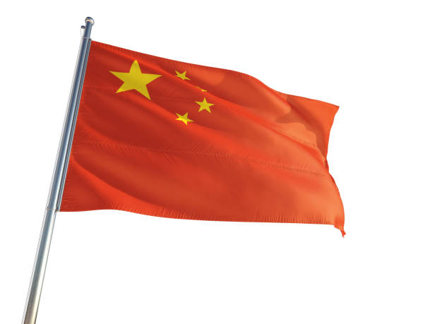 istock China National Flag waving in the wind, isolated white background. High Definition 1128954686