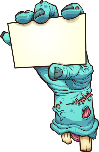 Zombie hand with blank card Cartoon severed zombie hand holding a blank card. Vector clip art illustration with simple gradients. All in a single layer. scab arm stock illustrations