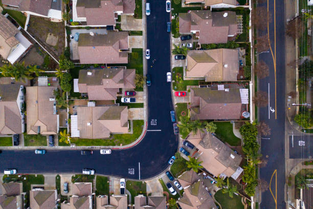 Aerial Drone Shot of Suburban Sprawl - Orange California stock photo