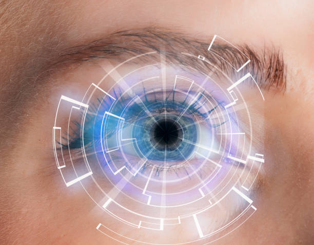 istock Close-up of woman's blue eye. High Technologies 1128959759