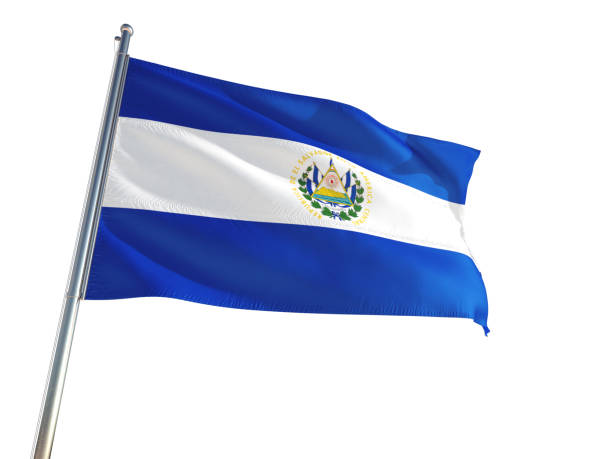 сальвадор национальный флаг развевается на ветру, изолированные белый фон. высокая чёткость - cartography map el salvador photography стоковые фото и изображения