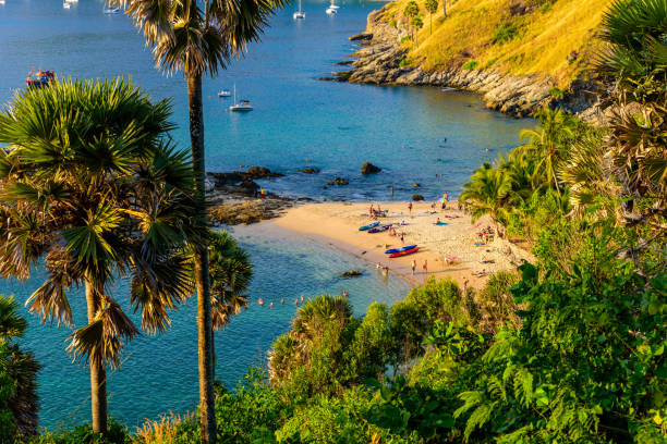 yanui beach est une crique de paradis située entre la plage de nai harn et promthep cape à phuket, thaïlande. une journée d’été ensoleillée au coucher du soleil. - nui photos et images de collection