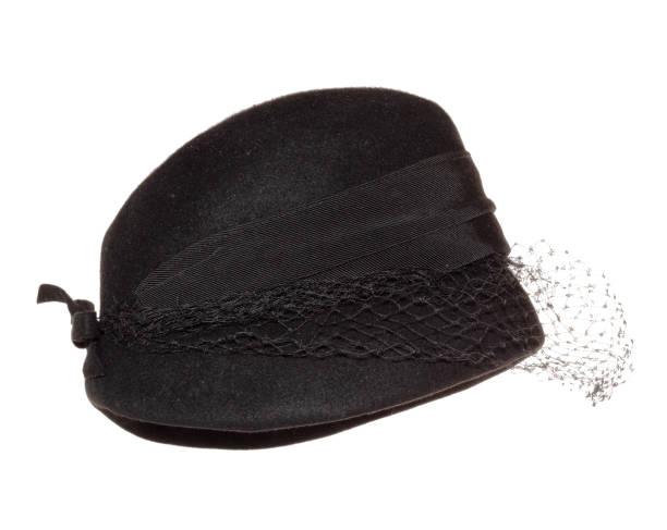 istock Stylish woman retro hat with black decorative mesh. 1128961467