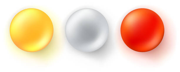 光沢のあるボールのアイコンのセットです。現実的な三次元の球は白い背景で隔離。赤、黄色と金属の装飾的なデザイン要素、3 d ベクター イラスト。 - vitamin pill red pill capsule点のイラスト素材／クリップアート素材／マンガ素材／アイコン素材