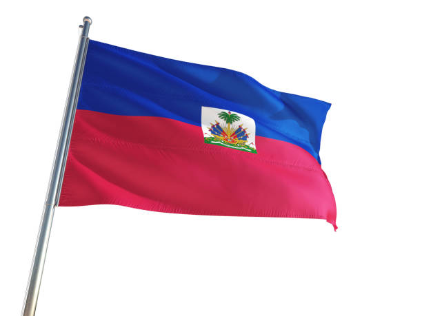 haiti national flag macha na wietrze, izolowane białe tło. wysoka rozdzielczość - haiti flag republic of haiti flag of haiti zdjęcia i obrazy z banku zdjęć