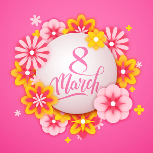 istock Happy International Women's Day decorative postcard banner with beautiful spring flowers, 8 March, vector illustration 1128966213