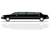 Black luxurious limousine vector illustration isolated on white background. limousines isolated on white. Premium people transportation.