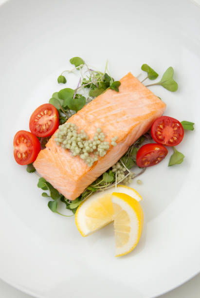 istock Fried Salmon With Wasabi Caviar 1128966290