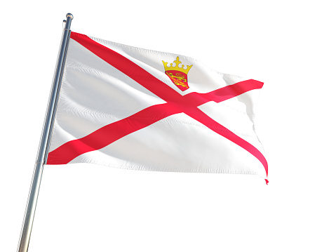 Jersey National Flag waving in the wind, isolated white background. High Definition