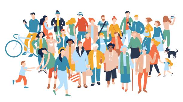 nowoczesna koncepcja społeczeństwa wielokulturowego z tłumem ludzi - community stock illustrations