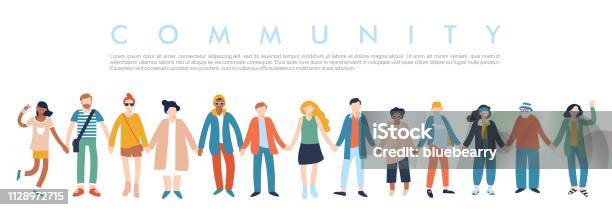 Modern Multicultural Society Concept With People In A Row Stock Illustration - Download Image Now