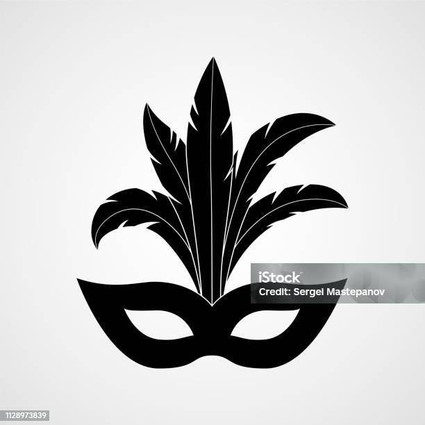 Carnival Mask With Feathers Black Silhouette Vector Icon Stock Illustration - Download Image Now