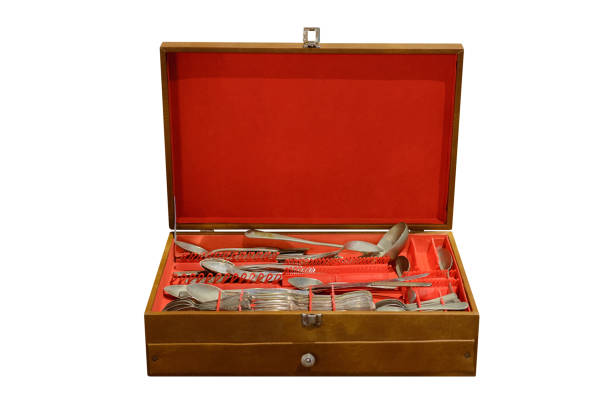 istock wooden box with vintage cutlery isolated on white background 1128976228