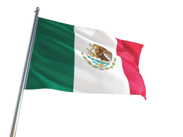 istock Mexico National Flag waving in the wind, isolated white background. High Definition 1128976238