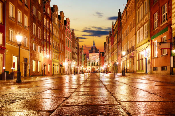 istock Long Market evening view with bright lights, Gdansk, Poland 1128976336