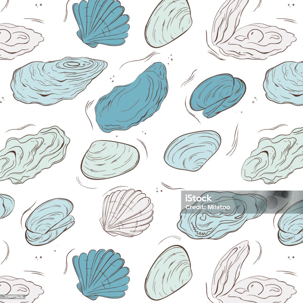Oysters and shells vector art. Summer sea elements. Fresh Mollusk Line art sketch. Menu illustration isolated on white background Oysters and shells vector art.Summer sea elements. Fresh Mollusk Line art sketch. Menu illustration isolated on white background Abstract stock vector