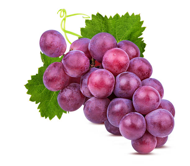 istock Purple grapes with leaves isolated on white background with clipping pass 1128980267