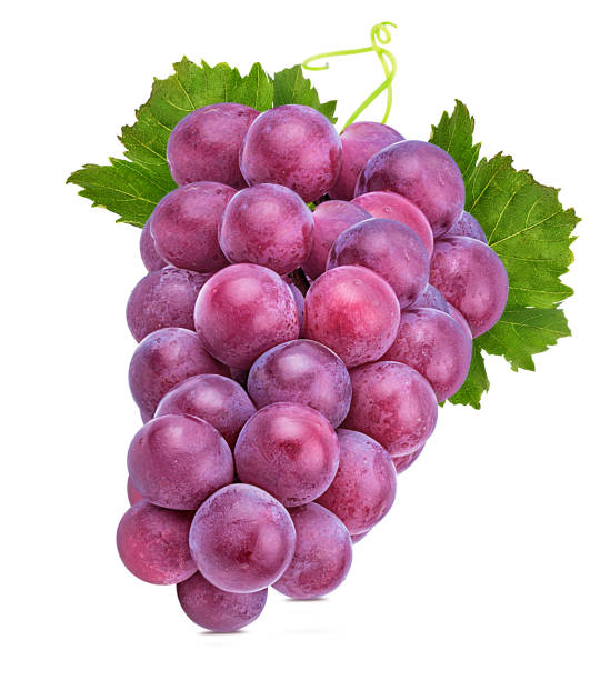 istock Purple grapes with leaves isolated on white background with clipping pass 1128981132