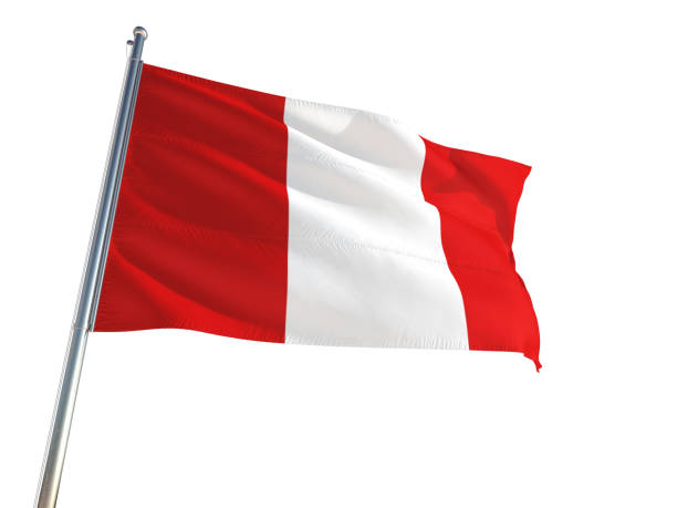 Peru National Flag waving in the wind, isolated white background. High Definition