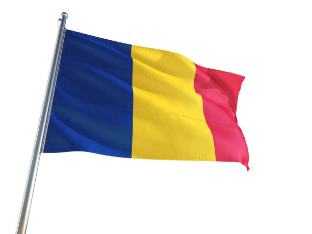 rumania bandera nacional ondeando en el viento, aislado fondo blanco. alta definición - himno nacional turco fotografías e imágenes de stock