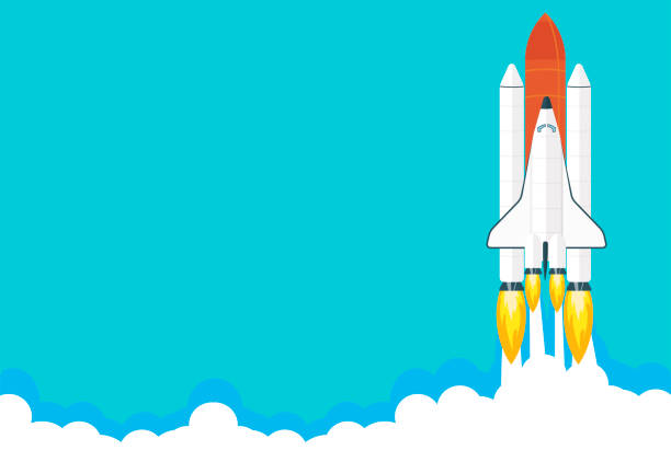 Space shuttle launch illustration. Business or project startup banner concept. Flat style vector illustration. vector art illustration