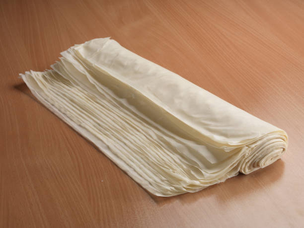 istock Turkish Dough Yufka on wooden table. 1128985390