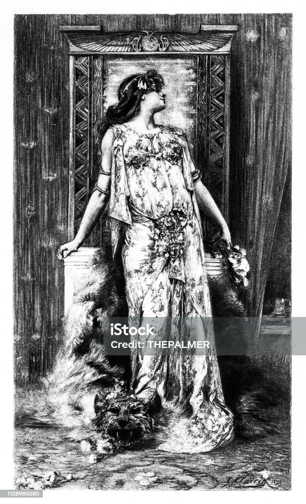 Actress Sarah Bernhardt engraving 1894 Engraving illustration from the book "Great Men and Famous Women" 1894 Illustration stock illustration