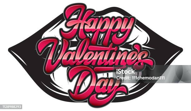 Calligraphic Stylish Vector Inscription Happy Valentines Day Stock Illustration - Download Image Now