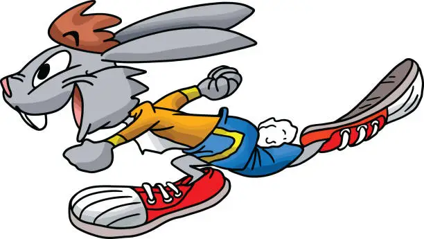 Vector illustration of Cartoon rabbit running lightning fast vector illustration