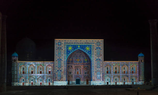 istock Night view on Tila Karl Madrasa on Registan square 1128988777