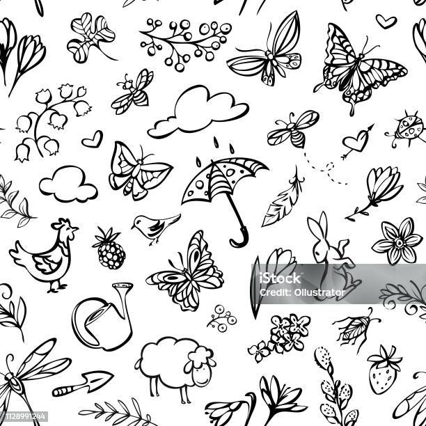 Spring Seamless Pattern Stock Illustration - Download Image Now - Pattern, Springtime, Drawing - Art Product
