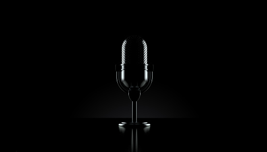 Radio microphone on black background. 3d illustration