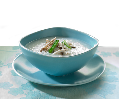 Chicken Congee, Rice Porridge with fresh vegetables