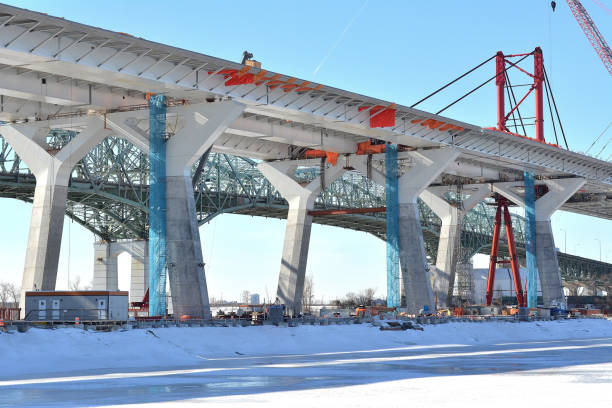 교통, "새로운 champlain 다리, 2 월 2019에 대 한 업데이트" - construction bridge below concrete 뉴스 사진 이미지