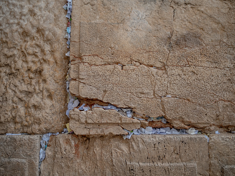 Jerusalem, Israel, 28 December 2018. Notes tucked into the Western wall.