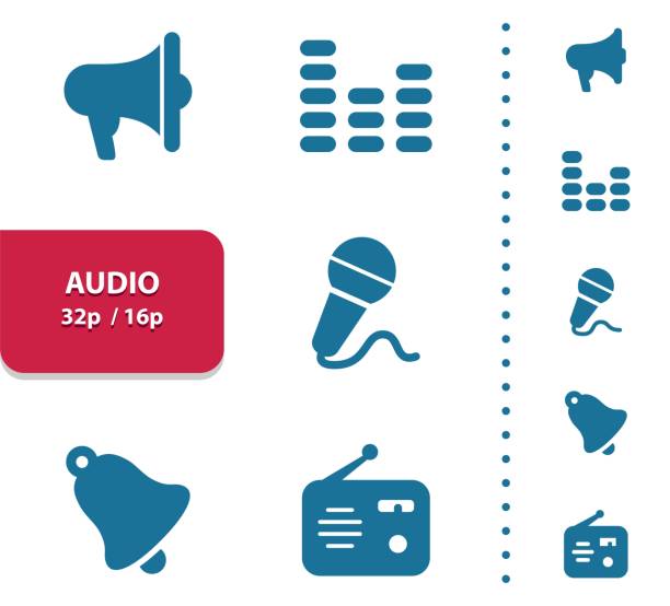 audio-symbole (4 x vergrößerung für die vorschau). - 4x stock-grafiken, -clipart, -cartoons und -symbole