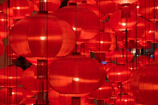 Beautiful Chinese New Year red lanterns decoration in shopping complex