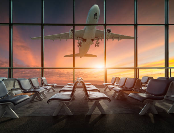 istock airplane departure  at sunset 1128999392