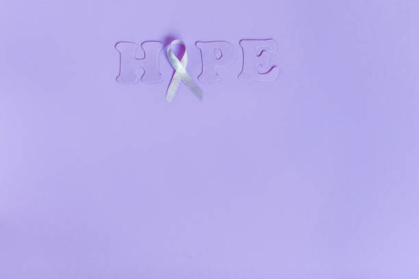 istock Lilac ribbon with word Hope on lilac background 1128999740