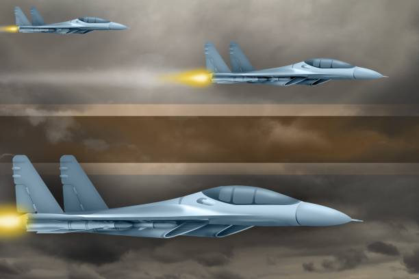 istock Botswana air forces strike concept. Air planes attack on Botswana flag background. 3d Illustration 1129009307