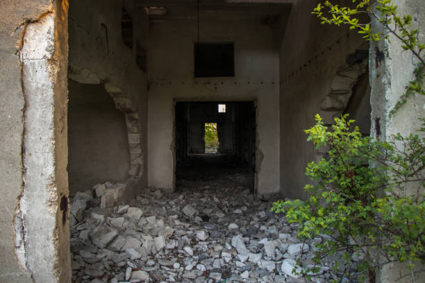 Interior of a colapsed building