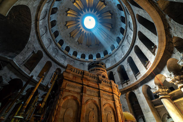 Inside the Church of the Holy Sepulcher in Jerusalem. stock photo