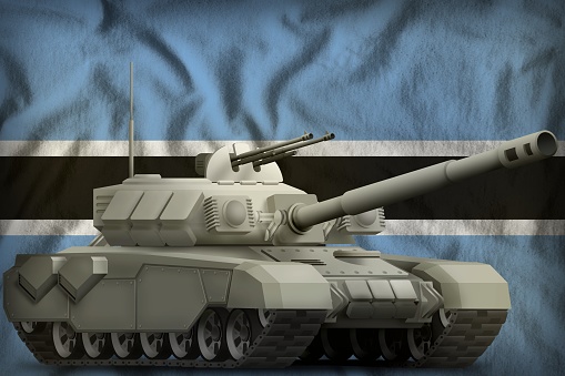 heavy tank on the Botswana flag background. 3d Illustration